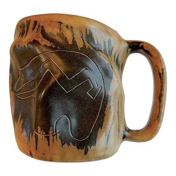 MARA STONEWARE COLLECTION - 20 Oz Rock Art Native Bear Coffee Cup Mug HAND MADE! - Picture 1 of 7
